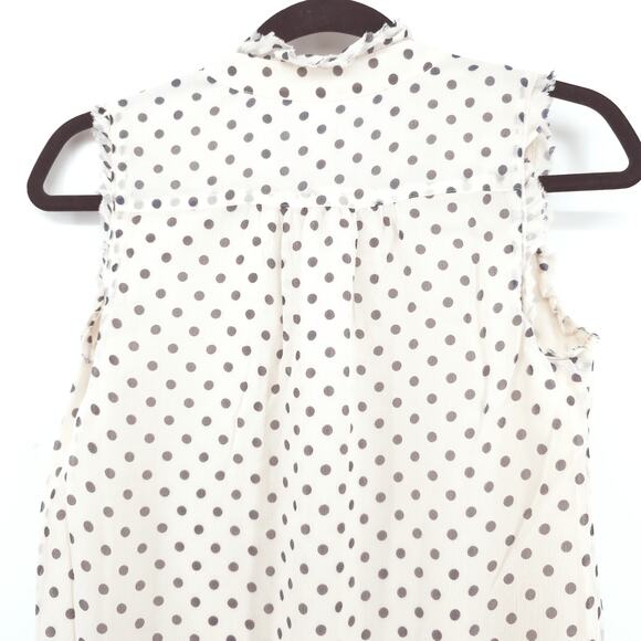 J.Crew Coquette Soft Girl 100% Silk Natasha Cream & Black Polk-a-dot Ruffle Tank - Picture 8 of 10